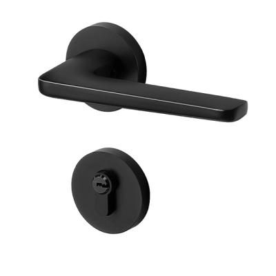 China Modern Minimalist Design Zinc Alloy Matte Black Round Door Handle With Lock for sale