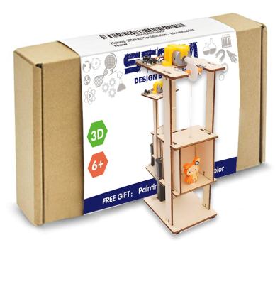 China Wooden Elevator Toy Science Experiments Physics Study Kits, STEM DIY 3D Elevator Toy Learning Sets ST2044 for sale