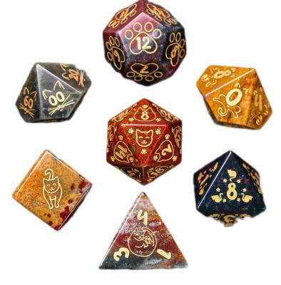 China DND Games Stone d6 Dice Cube Rose Natural Quartz Gemstone Crystal Stone d6 Dice Engraved Stone Custom Dice Set Vikings for sale