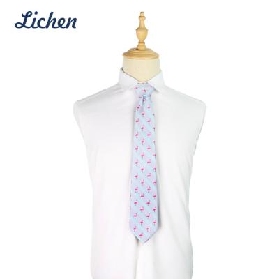 China Small Clog OEM Made Flamingos Design Mens Silk Blend Polyester Jacquard Ties for sale