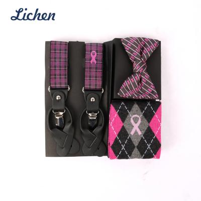 China Labor Market Suspender Belt with Custom World Aids Logo Gift Sets with Suspender, Bow Tie and Sock for Men's Ties for sale