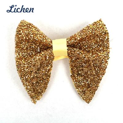 China Jacquard Gold Diamond Men's Rhinestone Gift Bow Tie With Glass Crystal For Big Holiday for sale