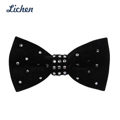 China New dobby tie high quality men's velvet crystal bow tie with handkerchief for award ceremony for sale