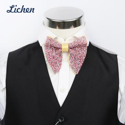 China 2021 custom jacquard horn pointed men's rhinestone bow tie with funny shiny rose gold colors for sale