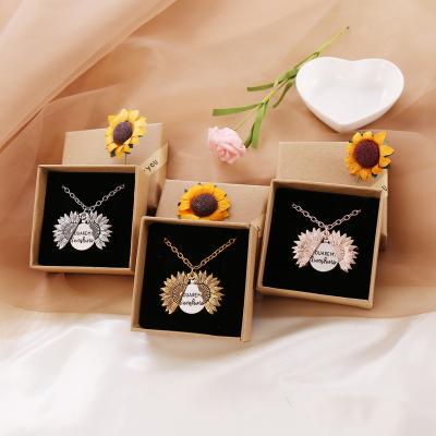 China Hot Sale Sunflower Pendant Necklace Custom You Are My Sunflower Open Sunflower Pendant Alloy Sunflower Necklace for sale