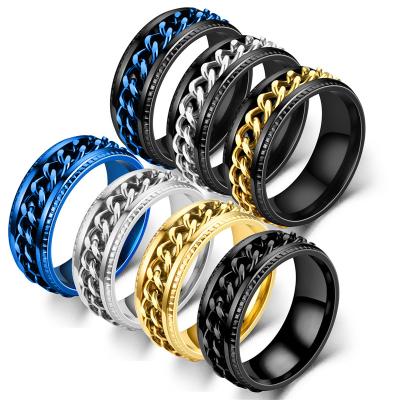 China Stainless Steel Rings Rotatable Initial Mens Designer Rings Stainless Steel Fashion Chain Statement Punk Ring for sale