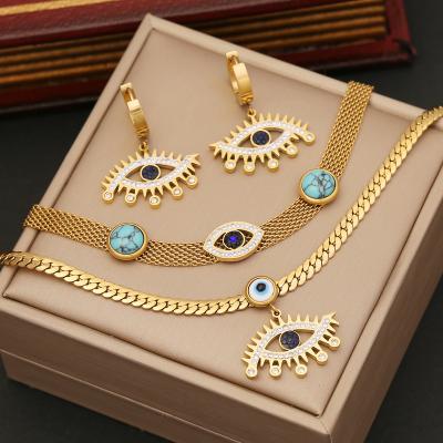 China TRENDY Personalized Turquoise Eye Necklace Women Stainless Steel Jewelry Set Eye Pendant Necklace for sale