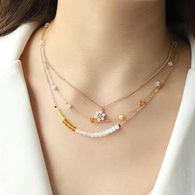 China Colorful Crystal Flower Copper Necklace Jewelry Wedding Necklace Set New Trendy Fashion Wholesale Necklace for sale