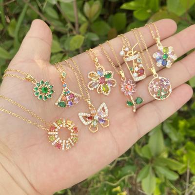 China Luxury Zircon 18k Gold Plated Butterfly Necklace Personality Flower Butterfly Zircon Pendant Crystal Pendant Necklace for sale