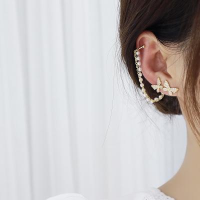 China TRENDY Long Tassel Pearl Beaded Earrings Butterfly Ear Cuff Earrings S925 for sale