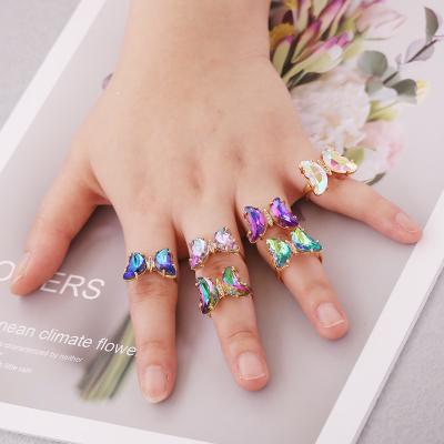 China FASHIONABLE Gold Designs Butterfly Ring Adjustable Rainbow Butterfly Cubic Zirconia Ring From Manufacturer for sale