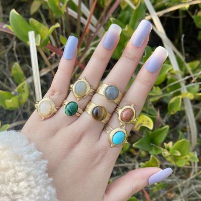 China Fashionable Custom Made Natural Women Men's Crystal Stone Ring Rose Quartz Factory Adjustable Natural Stone Rings for sale