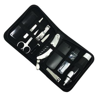 China Leather Pocket Leather Mens Personal Care / Travel Kit Professional 9 Pcs Zipper Grooming Kit For Travel for sale