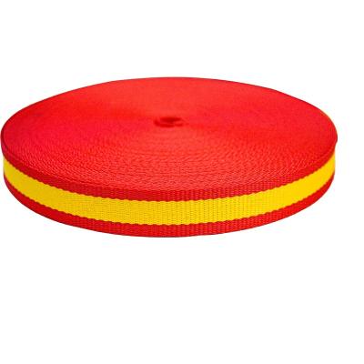 China The colors are bright and comfortable to the touch Factory custom intercolor polyester webbing red between yellow plain webbing pet clothing bags with webbing for sale