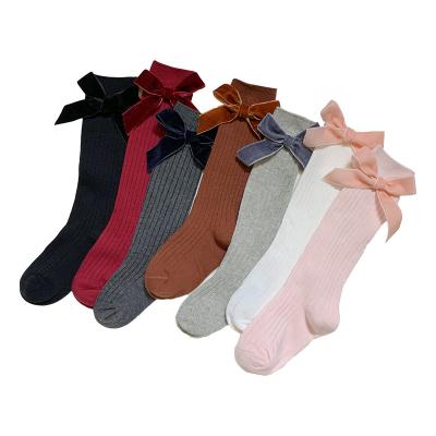 China QUICK DRY Girls Bow Solid Over The Knee Socks Autumn Long Cute Ribbon Children Socks for sale