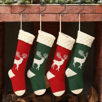 China Fabric Christmas Stocking Sock Knit Home Decor Red Green Warm Christmas Stocking for sale