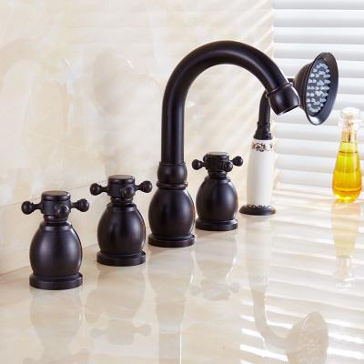 China Without Slide Bar Bathroom Bathtub Faucet 2 Fashion Cold And Hot Water Mixer Crane Bath Faucet With Thermostatic Hand Shower Brass for sale