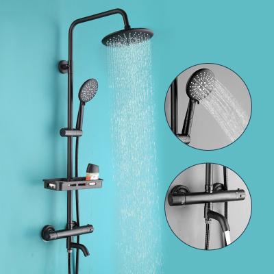 China With Slide Bar Thermostatic Shower Faucet Set Bathroom Shower Black Rain Shower Tub Faucet for sale