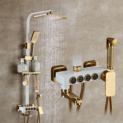 China With Thermostatic Shower Faucet Set Slide Bar Shower Wall Mounted Platinum Shower Set Square Handle With Spray Gun for sale