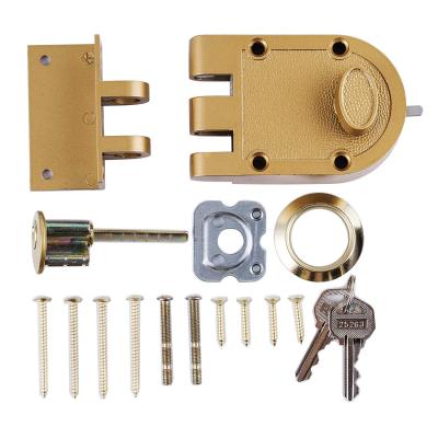 China KEYMAN Jimmy Proof Rim Deadlock South J2661 American Rim Lock Main Gate Rim Cylinder Lock Single Cylinder Gold for sale