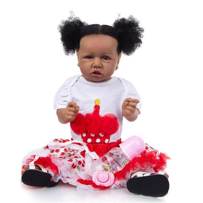 China Other 23 inch black skin reborn doll implanted simulation baby full hair silicone reborn baby - doll for sale