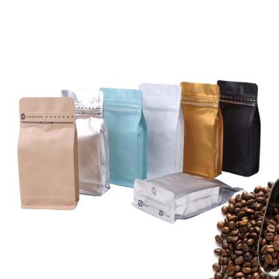 China BIODEGRADABLE 100g 250g 500g 1kg square bottom stand up foil laminated empty matte black coffee bag packaging with valve in stock for sale