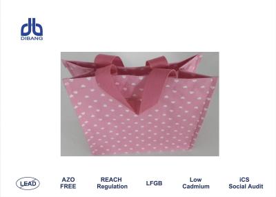 China Pink Repeating Heart Polypropylene Shopping Bags Customized Handle For Advertising for sale