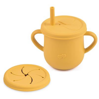 China Stocked Baby Cup Food Grade Silicone Infant Learning Feeding Kids Drinking Sippy Cup With Straw And Handle for sale