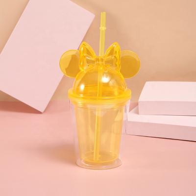 China Wholesale Stocked 350ml 450ml Personalized Acrylic Clear Plastic Double Wall Cute Skinny Tumbler Cup With Lid And Straw for sale