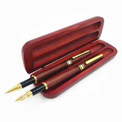 China Barber Shop Wholesale Fountain Ancy Tip Gel Pen 2 Pcs Wooden Gift Case With Pen Gift Box Promotional Business Gift for sale