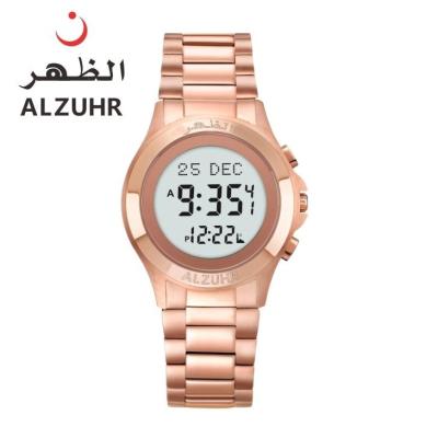 China Classical islamic athan alarm reminder with back light azan watch business men auto-qibla wristwatch for muslim prayer for sale