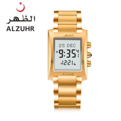 China Classic luxury mens gold azan digital jam alarm stainless steel qibla direction watch tangan watches muslims gold watches for sale