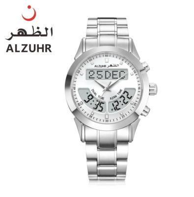 China Luxury Classic Stainless Steel Islamic Watch Men Watch With Hijri Dual Calendar Digital Click ALZUHR 602 for sale