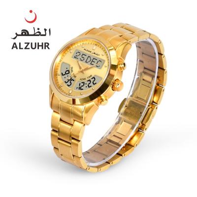 China Super luxury alarm al fajr men watch to show dual time analog-digital azan reminder islamic fajr watch ALZUHR 602 for sale