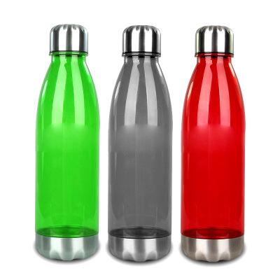 China Sustainable Plastic Cola Bottle Shaped Reusable Tritan Water Bottle With Stainless Steel Cover And Steel Base for sale