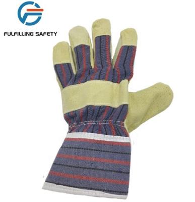 China Wholesale Outdoor Cotton Back Stripe Hog Split Leather Long Cuff Heavy Duty Safety Industrial Work Glove for sale