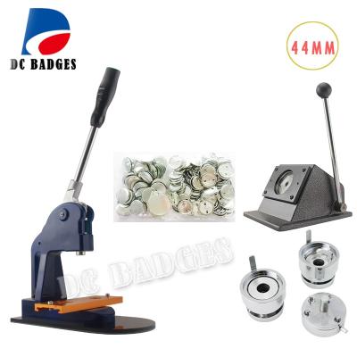 China New 44mm home use badge making machine + 44mm metal paper cutter + 500 blank plastic badge buttons for sale