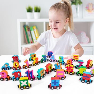 China Children safe wooden toys wholesale production alphanumeric train baby small learning education educational toys for sale