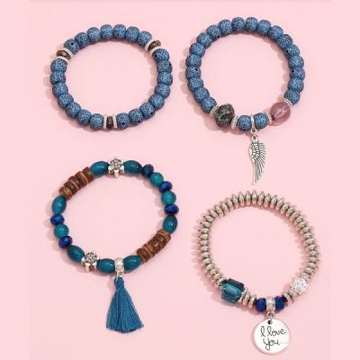 China BOHEMIA Love Bracelet H&P Jewelry Female Tassel Natural Stone Bracelet Charms Colorful Multilayer Bracelet Sets for sale