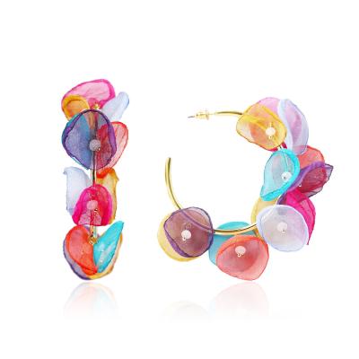 China Extremely Beautiful Fashionable TRENDY Multi-Layer Colorful Long Flower Silk Dangle Earrings For Girls Women for sale