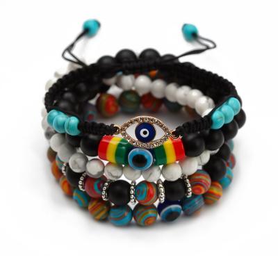 China 2021Hot Sale Ethnic Couple Bracelets Set Shape Agate Stone Demon Eye Bracelet For Women Men for sale