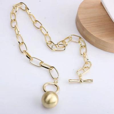 China Luxury choker boho hiphop clasp toggle clasp gold necklace ball unique metal design pendant women environmental friendly wholesale for sale