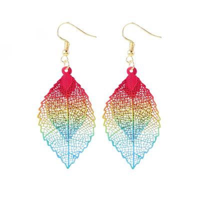 China Environmentally Friendly Wholesale Explosive Leaf Earrings Fashion Jewelry Double Layer Cavity Single Leaf Earrings for sale