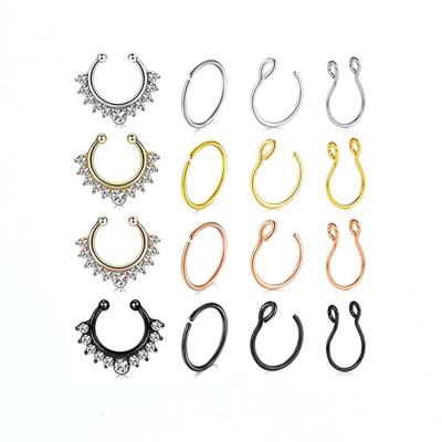 China TRENDY Ebay Amazon New No Piercing Nose Ring Stainless Steel Non Piercing Combo Spike Clip Set Wholesale for sale