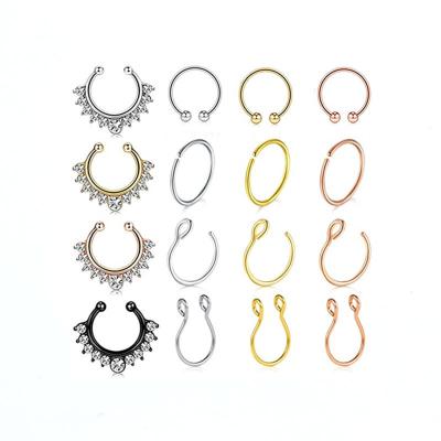 China New FASHIONABLE hot saling non piercing stainless steel nose ring non piercing spiky clip combined set wholesale for sale