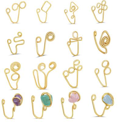 China New 2021 TRENDY Handmade Nose Ring Clips On Shaped Fake Free Piercing Crystal Gold Nose Ring Women for sale