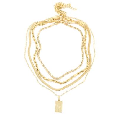 China New Environmentally Friendly European And American Amazon Hot Selling Vintage Exaggerated Multilayer Square Pendant Necklace Female for sale