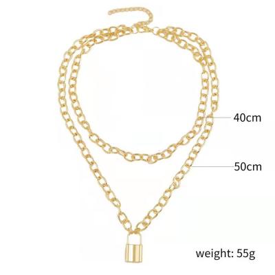 China Double Layer Environmental Friendly Lock Single Layer Necklace Fashion Ladies Gold Plated Holiday Elegant Women Pendant Necklaces for sale