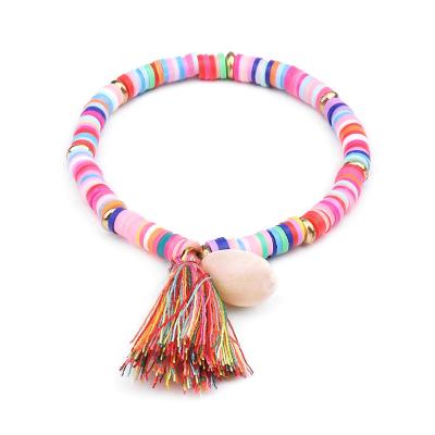 China Bohemian Colorful Shell Bracelet High Quality Style Rope Tassel Braided Bracelet With Resin Polymer Clay Colorful Bracelet for sale