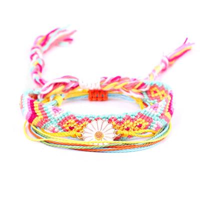 China High quality daisies bracelet new wax yarn woven colorfu bracelet lbohemian sunflower bracelet set for sale